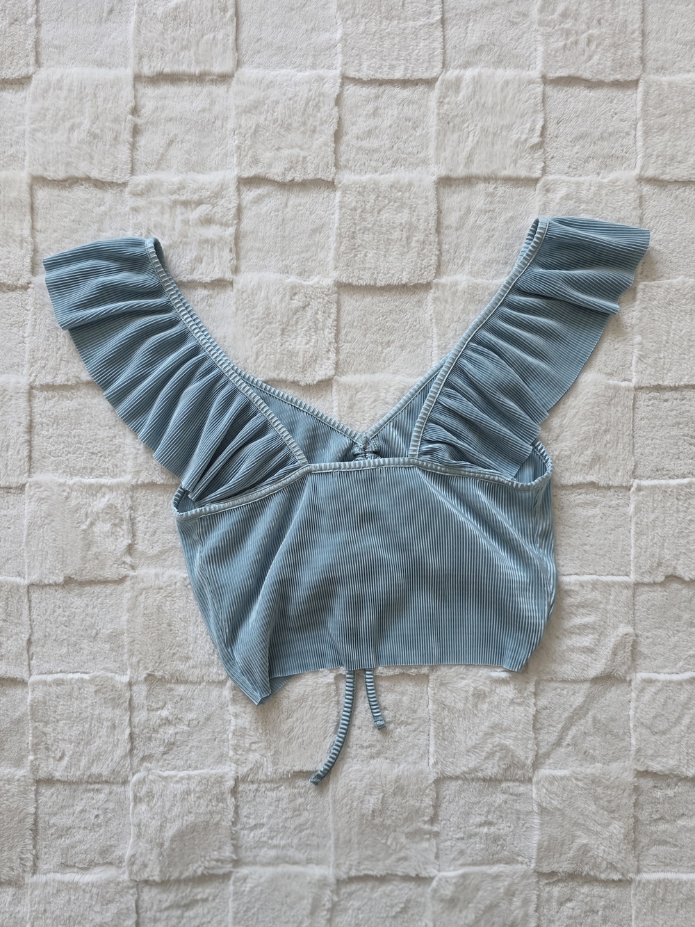 Zara Teal Ruffle-Trim Drawstring Crop Top - Picture 4 of 5